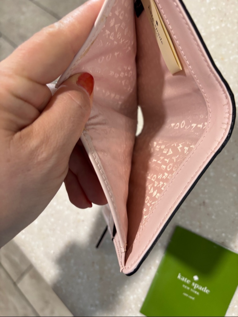 kate spade pale pink pebbled wallet with gold plaque - Picture 9 of 13
